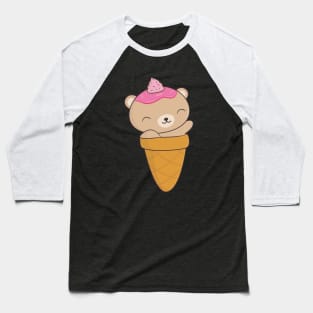 Kawaii Bear Ice Cream Cone T-Shirt Baseball T-Shirt